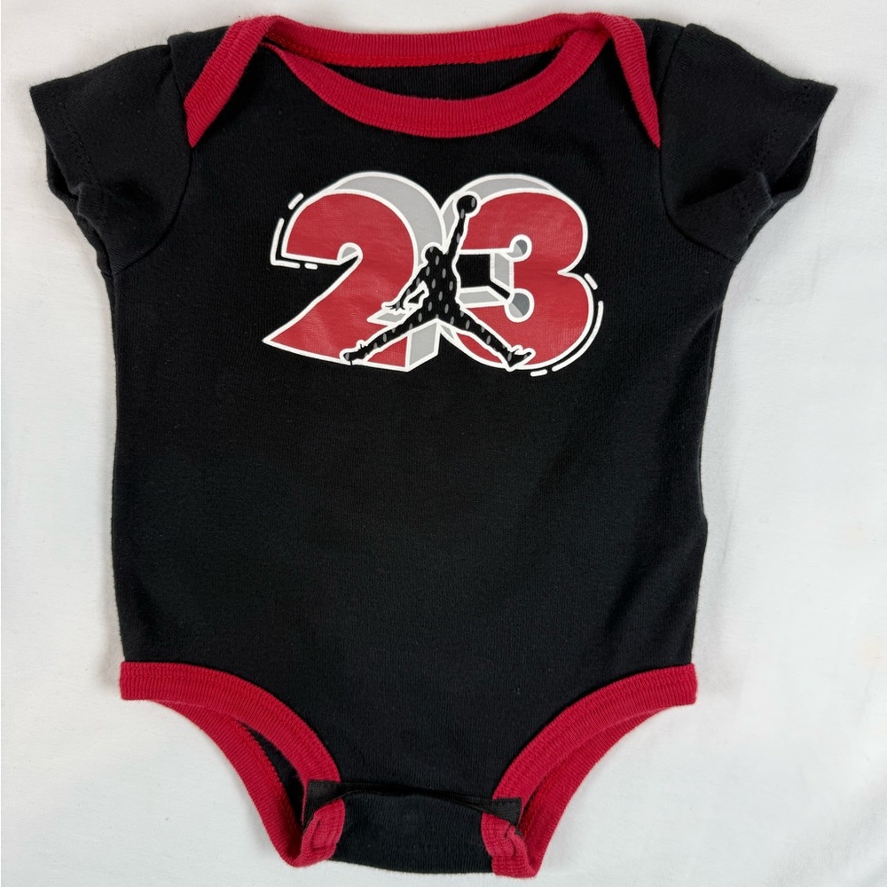 Jordan baby onesie black and red basketball